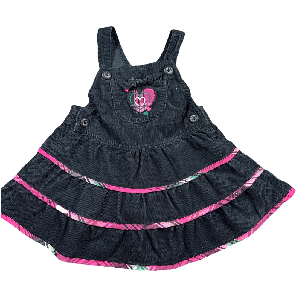 VTG OshKosh B'Gosh‎ Black Corduroy Overall Dress, Baby Girl 12 Months